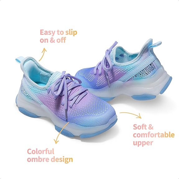 Enhanced Comfort: A padded tongue and collar provide added comfort, reducing friction and discomfort during long periods of wear. Girls Slip-On Sneakers Kids Lightweight Jelly Sole Running Walking Shoes