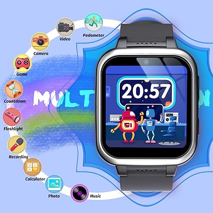 smart watch is equipped with dual cameras (selfie camera and side view camera) to take photos and video. HD Touch Screen Camera Video Music Player Pedometer Alarm Clock Flashlight Fashion Kids Smartwatch