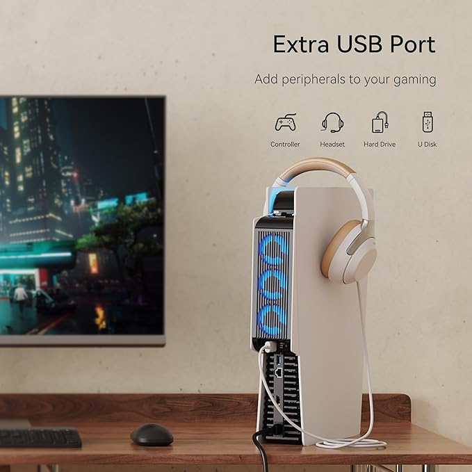 helping your device stay cool and run smoothly. There are 2 fan settings: Low and High.Horizontal Cooling Fan for PS5, Upgraded Quiet Cooler Fan with LED Light and USB3.0 Hubs for PS5 Disc and Digital Edition,