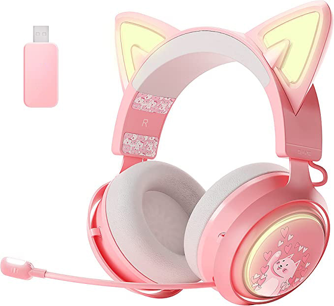Pink Cat Ear Headset Wireless Gaming Headsets