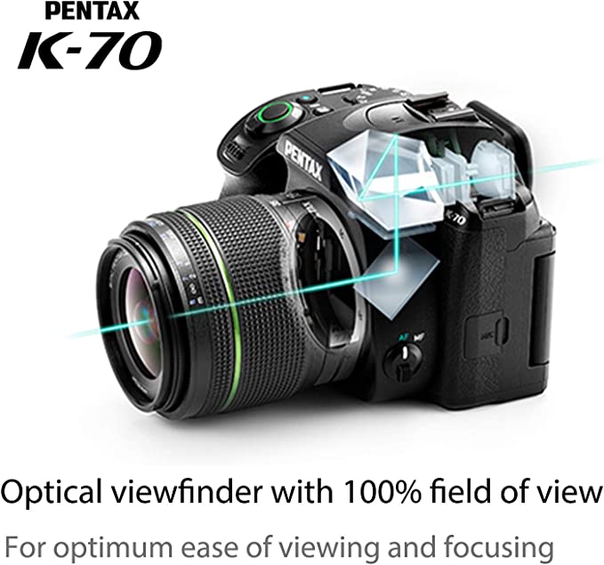 Pentax 16243 K-70 Black Body Only, All Weather DSLR Camera: 24.2MP High-Performance Image Sensor, Optical viewfinder with 100%, 4.5 Steps Shake Reduction high Sensitivity ISO102400 Vari-Angle LCD Monitor