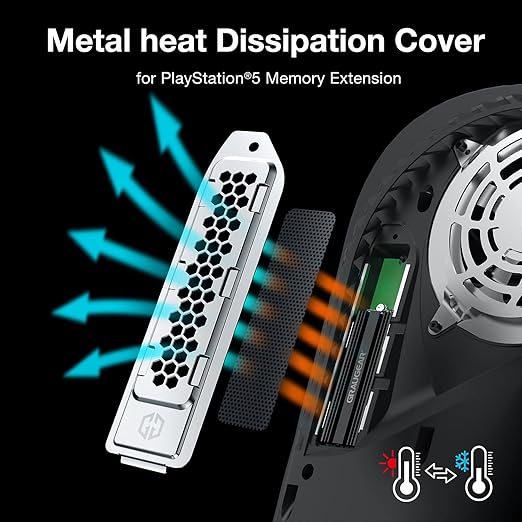 PlayStation 5 and improve the thermal performance of SSDs installed in expansion storage slots. Metal Heat Dissipation Cover for PS5 M.2 SSD Expansion Slot | Suitable for PlayStation 5 M.2 NVMe SSD w/ Heatsink | Breathable Hollow Cellular Hole