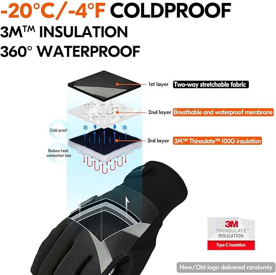 3M Thinsulate insulation C100 lining to ensure our gloves for stay-dry comfort and traps warm air to keep your hands warm, Winter Mechanic Gloves, Cold Weather Waterproof Safety Work Gloves,
