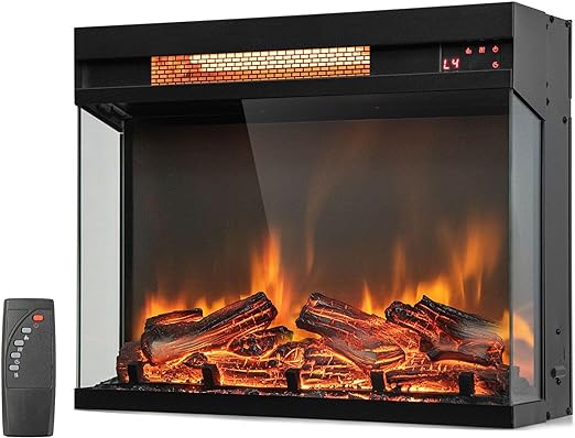 this electric fireplace will keep you warm and cozy during the colder seasons.3-Sided Glass Fireplace Heater w/Remote Control & 8H Timer, Thermostat,Overheat Protection, Indoor Recessed Fireplace Insert for TV Stand, 1500W