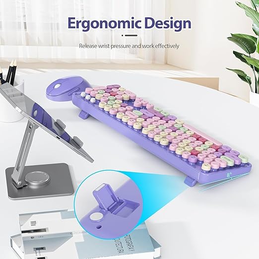keyboard is compatible with a range of computer systems, including Windows XP/7/8/10/11 and MacOS, 2.4GHz USB Wireless Connection Retro Keyboard with Numeric Keypad and Optical Mice Set Colorful Keyboard