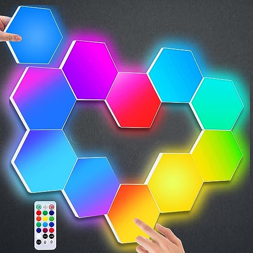 Gaming LED Lights for Gaming Setup Touch Sensitive, DIY Geometry Modular LED Light Panels for Gaming Room Bedroom Streaming, 10 Pack