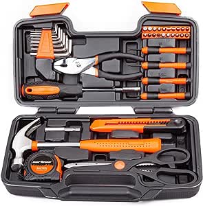 Hand Kit with Plastic Toolbox Storage Case Orange