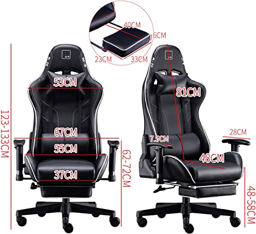 Gaming Chair Racing Style Recliner with Footrest - Pocket Spring Breathable Cushion High Back PC Computer Desk Office Chair - Lumbar Support Headrest