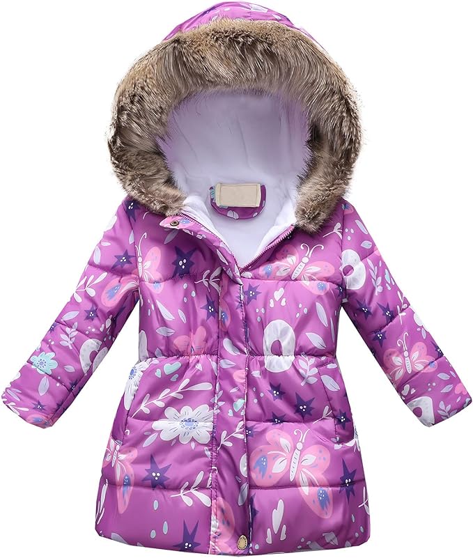 Design:girl trench coat ,long sleeve,Slim fit, button closure, with pocket,warm and comfortable, easy wear on and off,fashionable and adorable. Thicken Ski Jacket with Fur Trim Hood Kids Down Jacket Coat
