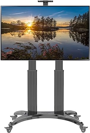 The 114.3cm x 69.9cm base features 4 locking casters to make the cart stationary or mobile when desired, 100 inch Screens up to 100kg, LCD LED OLED 4K Smart Flat and Curved Panels