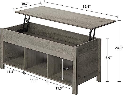 Lift Top Coffee Table w/Hidden Compartment & Storage Rustic Dining Table for Living Room Reception Room Office Gray