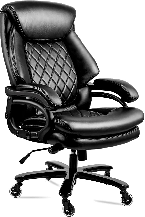 High Back Big & Tall 400lb Leather Office Chair Executive Desk Computer Task Swivel Chair- Heavy Duty Metal Base, Adjustable Tilt Angle, Thick Padding and Ergonomic Design for Lumbar Support