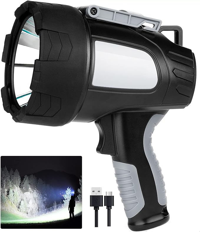 6 Modes Waterproof Handheld the high output is up to 1000,000 lumens, large-area irradiation, and Irradiation distance of up to 1500 meters.1000,000 Lumens Led Spotlight Flashlight with Cob Light and Foldable Tripod,