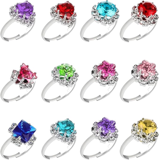 Heart Shape Box, Girl Pretend Play and Dress up Rings for Children Kids Little Girls,  rings are extremely adjustable according to the thickness of your finger