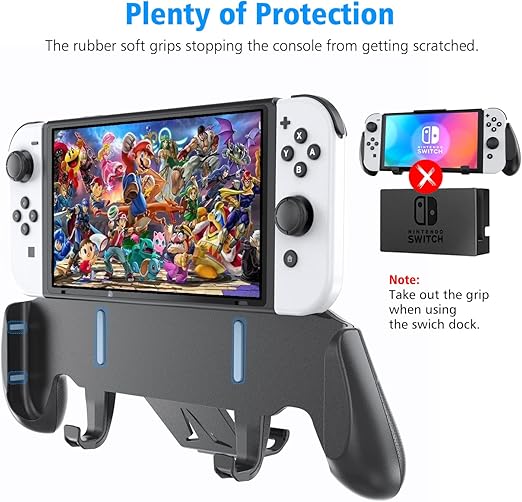 Modeled after the Switch Pro Controller, this grip is designed to greatly improve the quality of feeling, Pro Grip with Upgraded Adjustable Stand for Nintendo Switch, Asymmetrical Grip with Upgraded Adjustable Stand/Cartridge Holders
