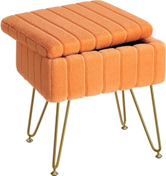 footstool with just the right height and it can also be a storage basket that can be moved anywhere. 4 Metal Legs with Anti-Slip Feet, Furry Padded Seat, Modern Multifunctional Chairs for Makeup