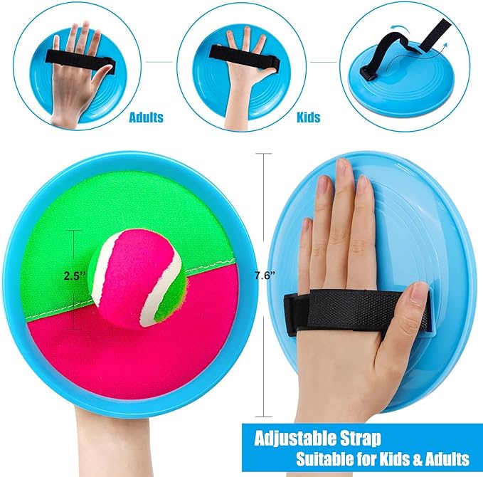 The toss and catch game helps improve hand-eye coordination, gross motor skills, Toys Toss and Catch Ball Set Outdoor Games Toys for 3 4 5 6+ Year Old Boys Girls Toss and Catch Game Set