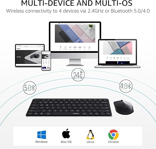 2.4GHz/Bluetooth 5.0/4.0, this wireless keyboard and mouse combo open up new ways to type on your PC,  Wireless Keyboard Mouse Combo, 2.4GHz/Bluetooth 5.0/4.0 Wireless Keyboard Mouse Set for Windows/Mac/Linux/Chrome, Support 4 Devices, Silent Click