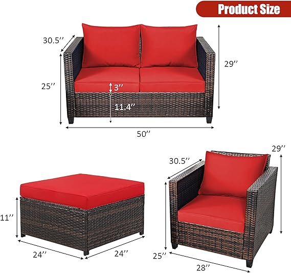 Simple and classic appearance adds a unique flavor to your home and can be integrated with any outdoor surroundings, Sofa Set with Cushion, Rattan Furniture Set for Home Backyard Garden Poolside Balcony