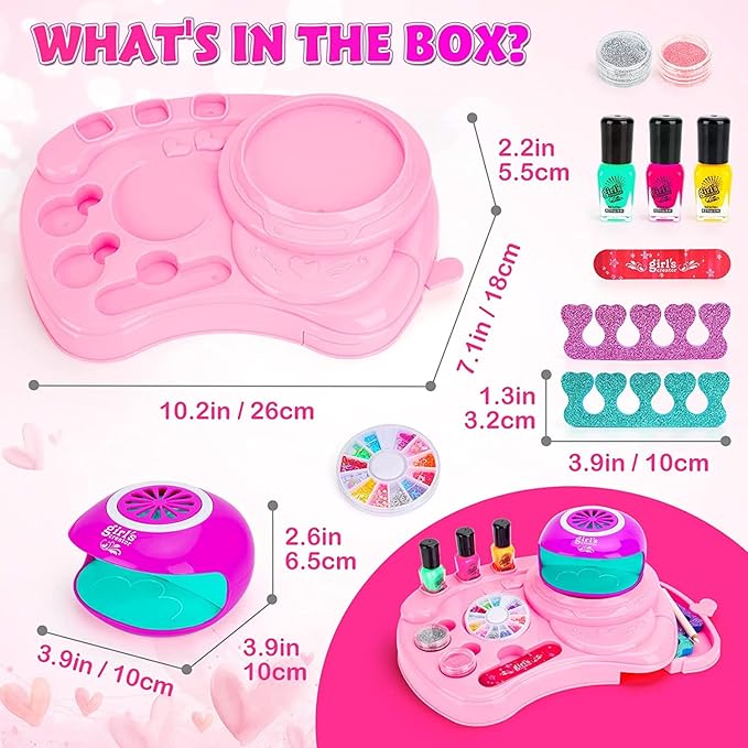- The nail polish in the toy is a water-based nail polish, When girls want to change the color or style of their nails, Art Kit for Girls, Kids Nail Polish Play Set with Nail Dryer, Washable Make Up Sets for Girls, Nail Studio