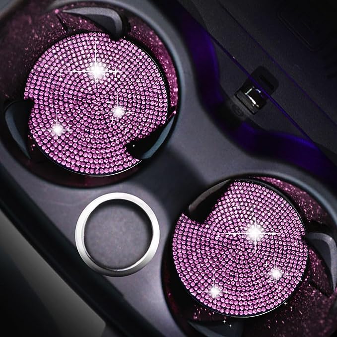 2Pack, Interior Decoration Glitter Accessories, These car cup holder coasters are designed with a universal size, making it possible for you to install them in various vehicles