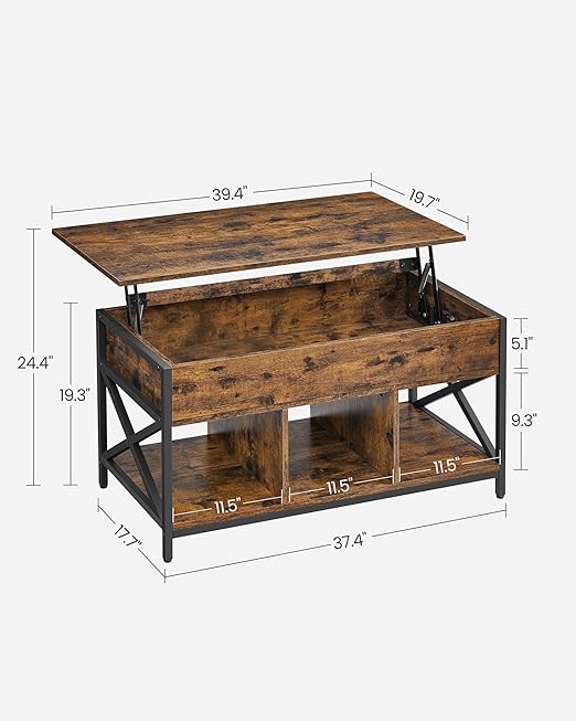 coffee table easily. The veneer of the tabletop is water-resistant,Top Coffee Table for Living Room, Industrial Coffee Table with Hidden Compartments and Storage Shelf,