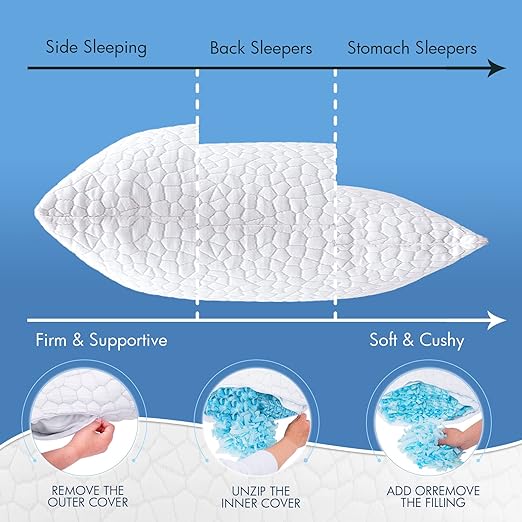 Neck Pain Relief, Adjustable Sleeping Pillow for Back/Side Sleepers,1 Pack Queen Size Shredded Memory Foam Pillow