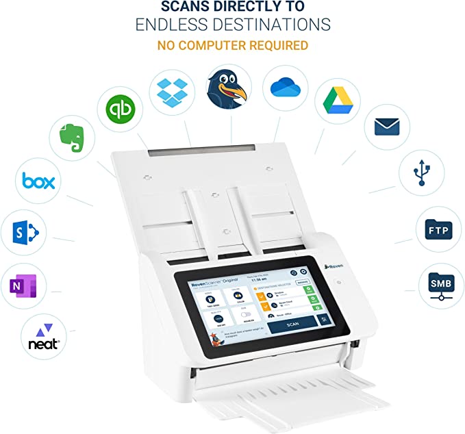 Raven Original Document Scanner - Huge LCD Touchscreen, Color Duplex Feeder (ADF), Wireless Scanning to Cloud, WiFi, Ethernet, USB, Home or Office (2nd Gen)