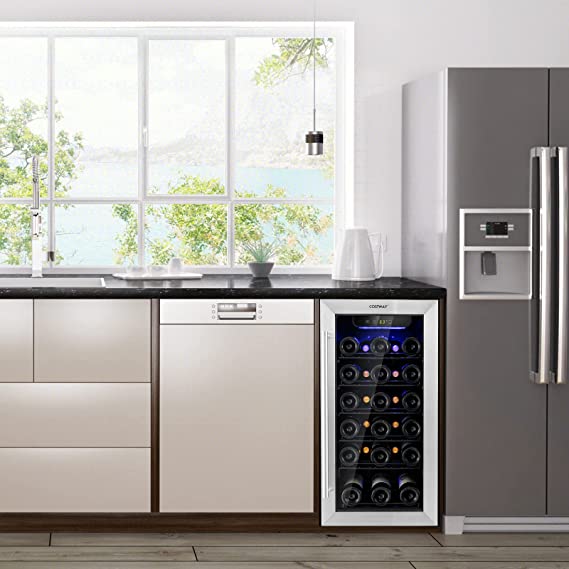 30-Bottle Dual Zones Wine Cellar with Lock, Double Layer Glass Door, Memory Temp Control, Freestanding & Built-in Compressor