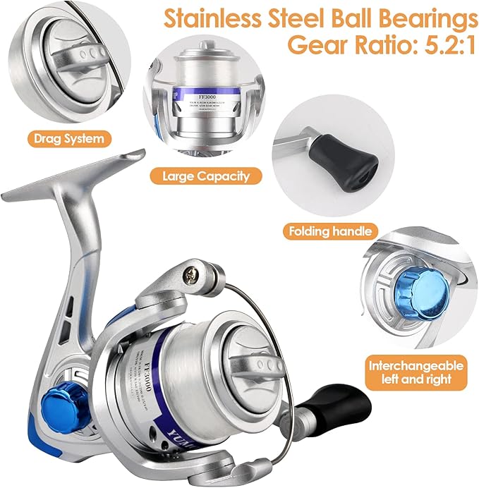 carbon fiber with fiberglass material, lightweight, high hardness and long service life. Stainless steel guide rings with more refined production process, 2PCS Telescopic Fishing Pole Spinning Reel Lures Accessories with Case, Portable Fishing Rod Kit