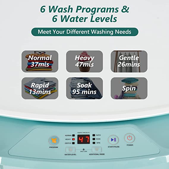 Giantex Full Automatic Washing Machine, 2 in 1 Portable Laundry Washer and Dryer Combo 8lbs, 1.0 cu.ft 6 Programs 6 Water Levels Built-in Drain Pump, Top Load Washer Apartment Dorm