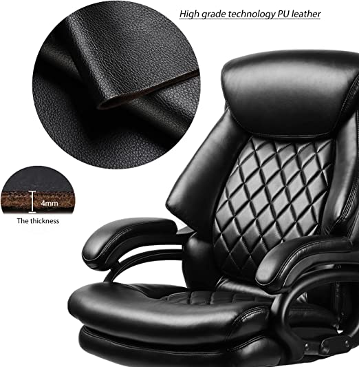 High Back Big & Tall 400lb Leather Office Chair Executive Desk Computer Task Swivel Chair- Heavy Duty Metal Base, Adjustable Tilt Angle, Thick Padding and Ergonomic Design for Lumbar Support