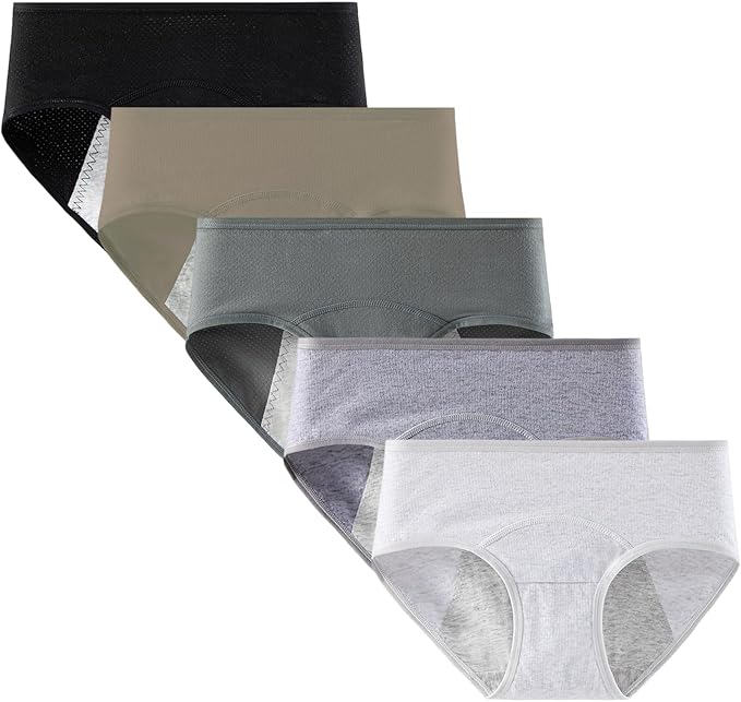 95% Cotton, 5% Spandex. Leakproof crotch: 100% Cotton, Three-layer liners menstrual underwear uses full back coverage designed to making you no need to worry about indelible blood,  Period Panties