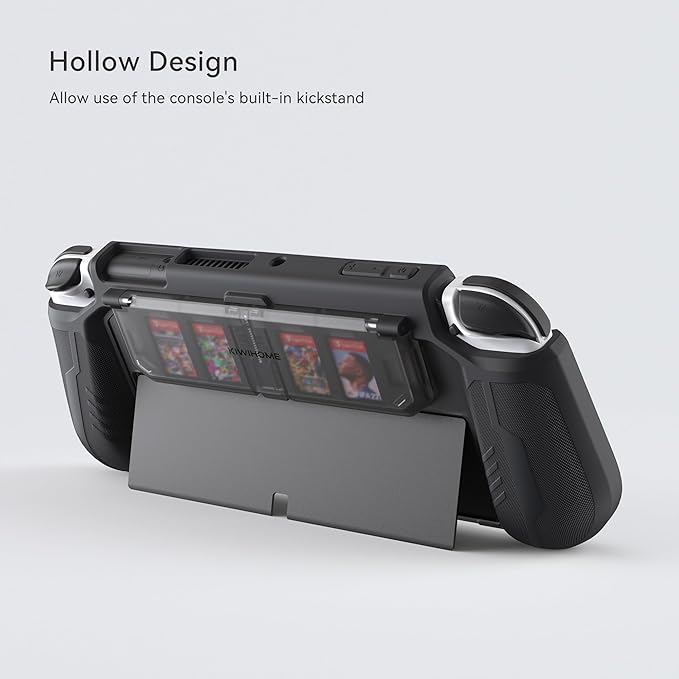 Combination of protective case and game storage, we upgrade to the external game card holder on the back which can store 4 game cards and 2 SD cards, Nintendo Switch OLED Model 2021, with Flip Design Game Card Holder,
