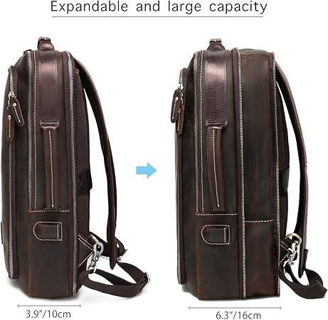 Roomy compartments provide separated space for your 15.6” computer, iPad, files, pens, wallet, notebooks and all your items. Shoulder Travel Bag Rucksack, Brown, Large, Rucksack Backpacks Pure Leather