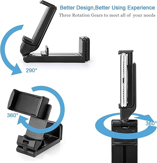 The cell phone stand adjustable is rotatable that allows you to adjust the angle, Flight Phone Mount Clip Portable Foldable Travel Essentials for Flying Plane