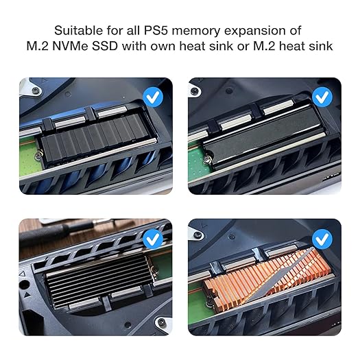 PlayStation 5 and improve the thermal performance of SSDs installed in expansion storage slots. Metal Heat Dissipation Cover for PS5 M.2 SSD Expansion Slot | Suitable for PlayStation 5 M.2 NVMe SSD w/ Heatsink | Breathable Hollow Cellular Hole