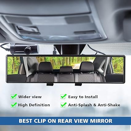 Wide Viewing Range Rear View Mirror, Universal Use for Cars, Car HD Rearview Mirrors 12 Inch, Interior Clip-on Panoramic Rear View Mirror