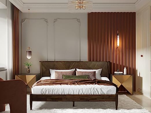 Wooden Bed Frame with Headboard, Solid Wood Platform Bed, Easy Assembly, No Box Spring Needed
