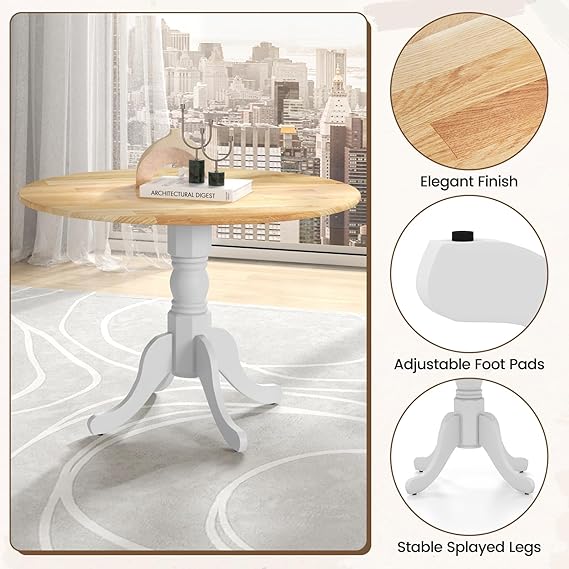 woodedining table boasts a durable and sturdy frame that is resistant to cracking and deformation, Round Dining Table for 4, 40-inch Wooden Kitchen Table With Solid Rubber Wood Frame