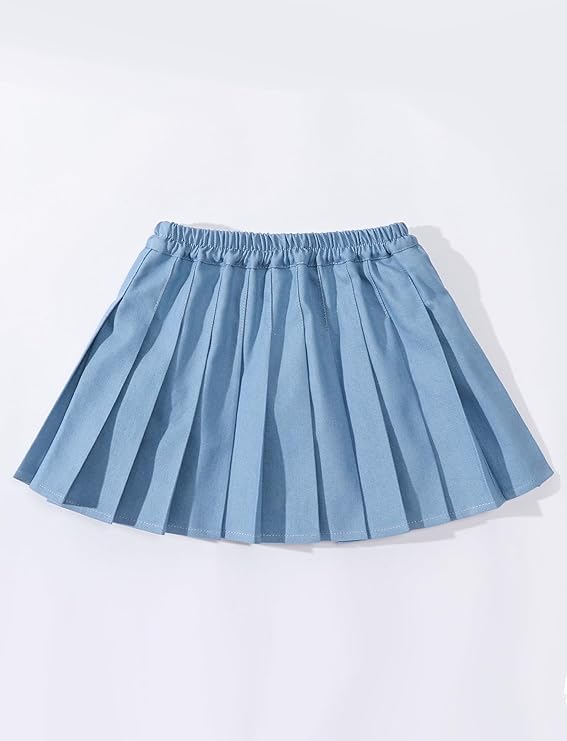 This denim skirt features a pleated style that’s perfect for active girls who love to twirl.