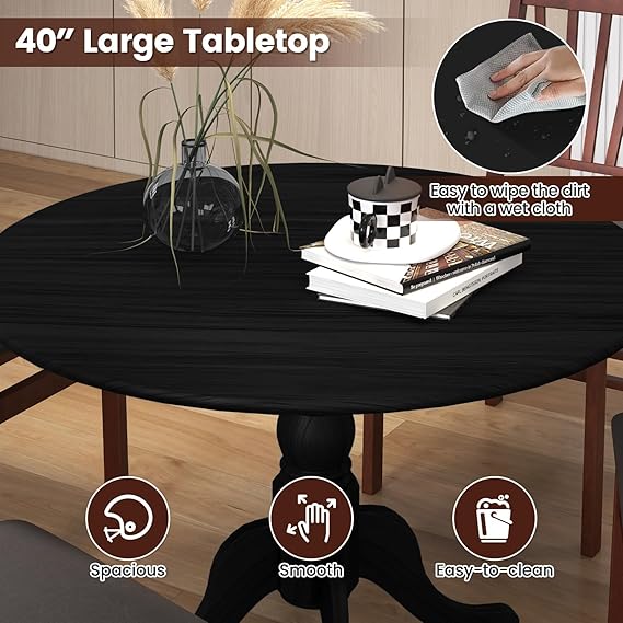 providing a spacious and comfortable dining experience for small family gatherings and intimate dinners.Solid Rubber Wood Frame, Curved Trestle Legs, Adjustable Foot Pads,