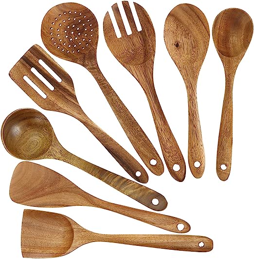 8 Pack Wooden Spoons for Cooking, for High Heat Stirring, Baking, Non Stick Pots and Pans