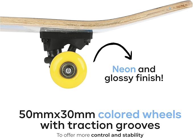 complete skateboard deck is made using durable and sturdy maple wood to add strength and stiffness while also gives it a stylish flair 31 inch Skateboard, 9-ply Maple Desk Skate Board for Cruising, Carving,