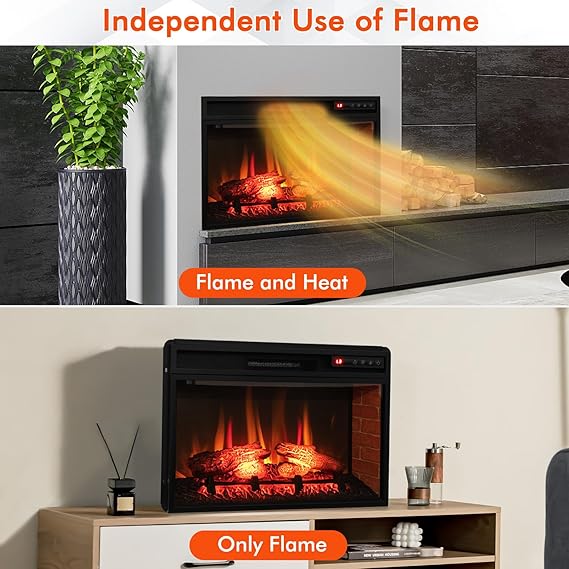 Overheat Protection, 1400W Fireplace Insert for TV Stand, Control your fireplace insert with ease using the LED screen and remote control.Fireplace Heater w/ 4 Adjustable Brightness, Remote & 6H Timer,