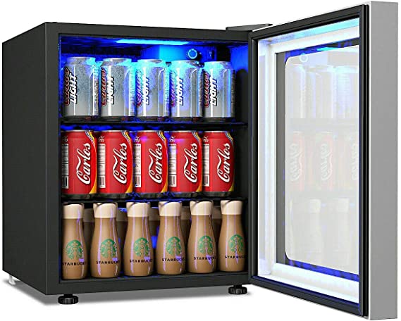 60 Can Mini Drink Fridge and Cooler, Portable Refrigerator with Adjustable Removable Shelves,