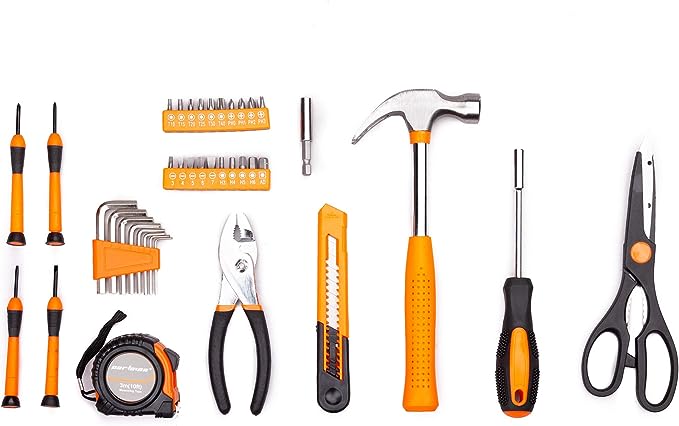 Hand Kit with Plastic Toolbox Storage Case Orange
