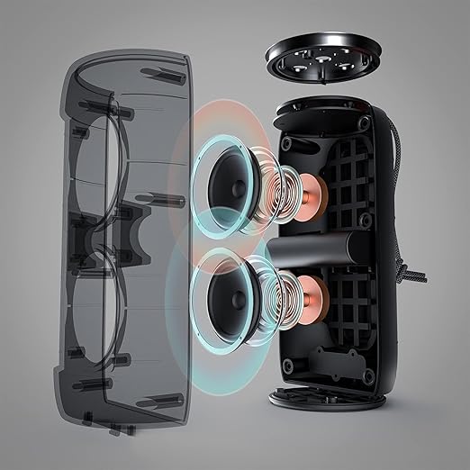 Dynamics with substantial deep bass punch, clarity and details revealed, and no distortion at any level.Bluetooth Speaker, 30W True Wireless Stereo Pairing Deliver Dynamic Sound, Waterproof Speaker,