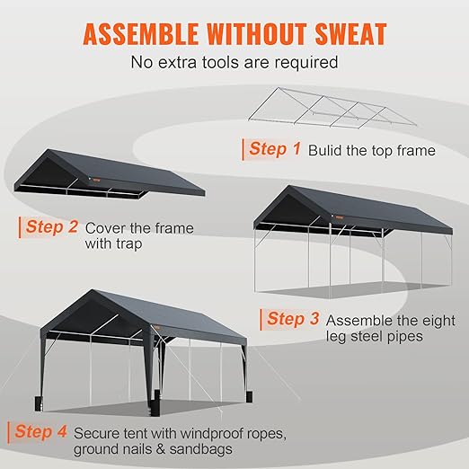 10 x 20ft Car Canopy,UV Resistant Waterproof Instant Car Garage Tent Heavy Duty