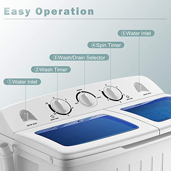 Washer(11Lbs) and Spinner(6.6Lbs), Durable Design, Timer Control, Compact Laundry Washer for RV